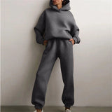 Conjunto feminino casual oversized para outono e inverno na cor cinza escuro